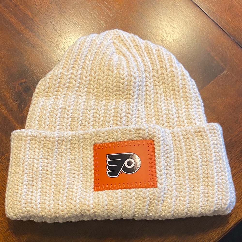 Love Your Melon Philadelphia Flyers Cream Knit Beanie with Logo Patch